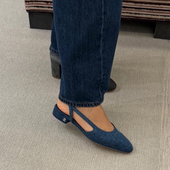 Chanel denim coco slingback flats 38 - Picture 2 of 3